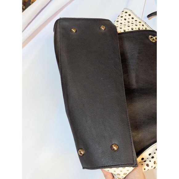 Christian Siriano Black & White Perforated Tote Bag With Gold Chain Accents - Picture 6 of 7